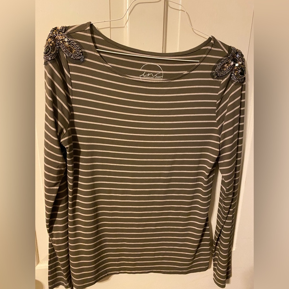 Jeweled striped T-shirt-L